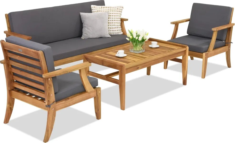 Danang Coffee 5 acaciahouten tuinmeubelen met Garden Point poefs