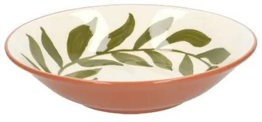 Diep bord, terracotta, groen blad, 22 x 5,5 cm