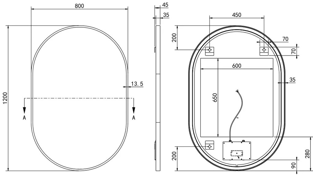 Hotbath &More Oval spiegel ovaal 80x120cm geborsteld koper PVD