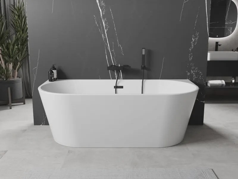 Mexen Oval vrijstaande tegen de muur geplaatste ligbad 180 x 80 cm, wit, zwarte overloop - 52671808000-70