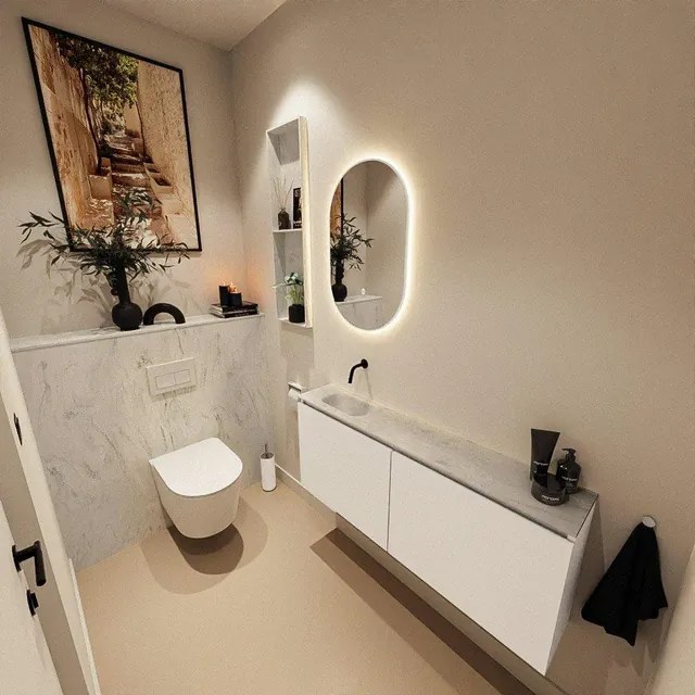 MONDIAZ TURE-DLUX 120cm toiletmeubel Talc. EDEN wastafel Opalo positie links. Zonder kraangat. TUREDX120TALL0OPA