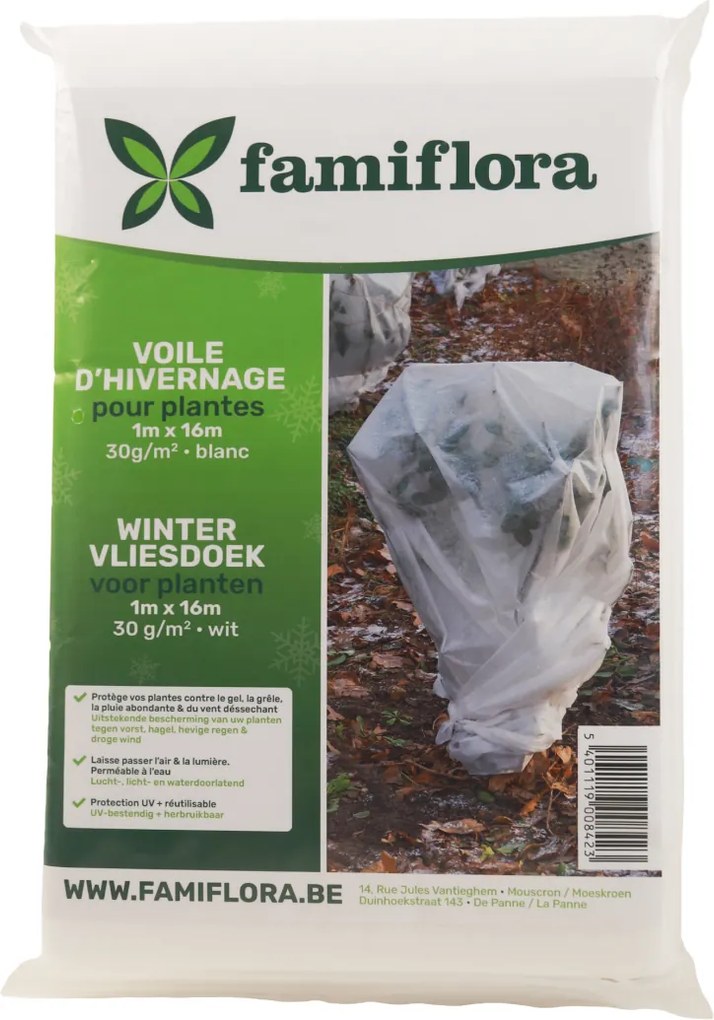 Famiflora winter vliesdoek voor planten 1x16m – 30 g/m² – Vorstbescherming – Ademend – UV-bestendig