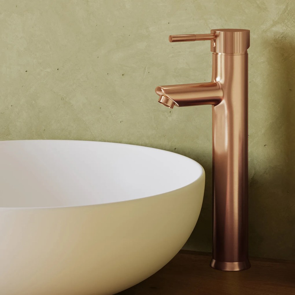 Saniclear Copper Stripes verhoogde wastafelkraan geborsteld koper