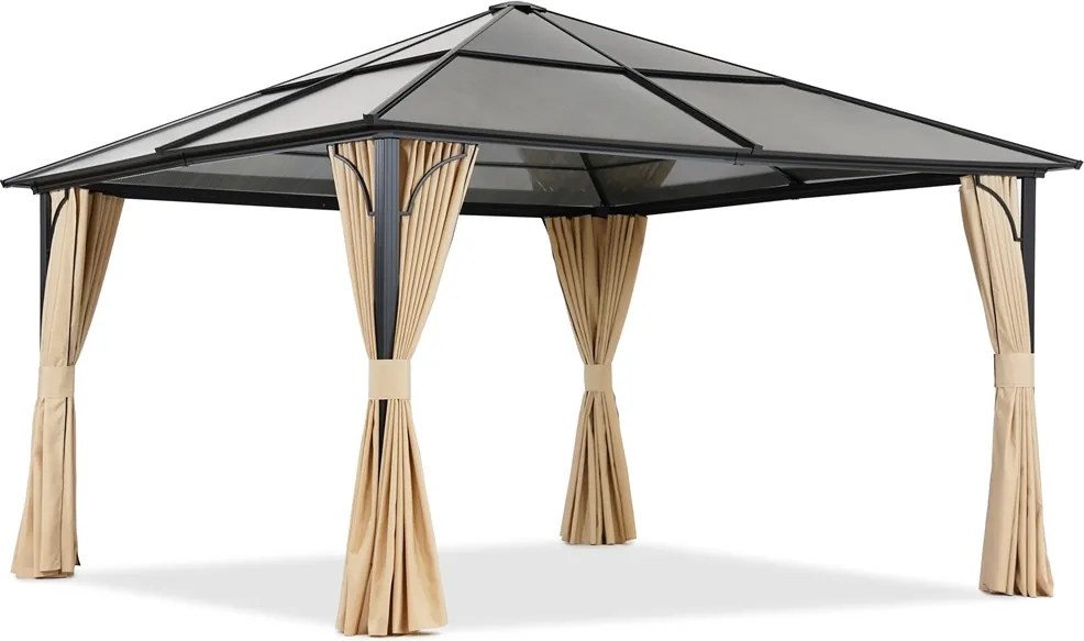 Moderne tuinprieel Santiago 4x4m met Garden Point gordijnen beige