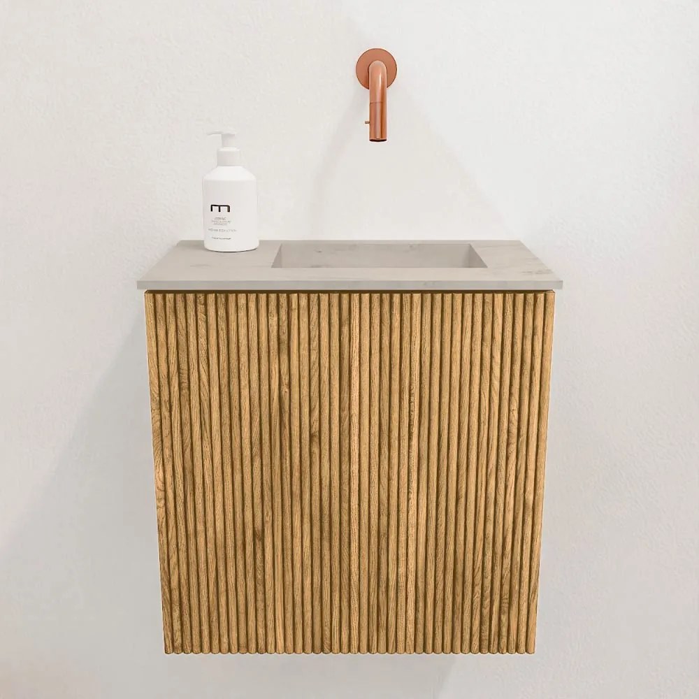 Mondiaz Joya DLux 40cm toiletmeubel oak met wastafel faye rechts zonder kraangat opalo
