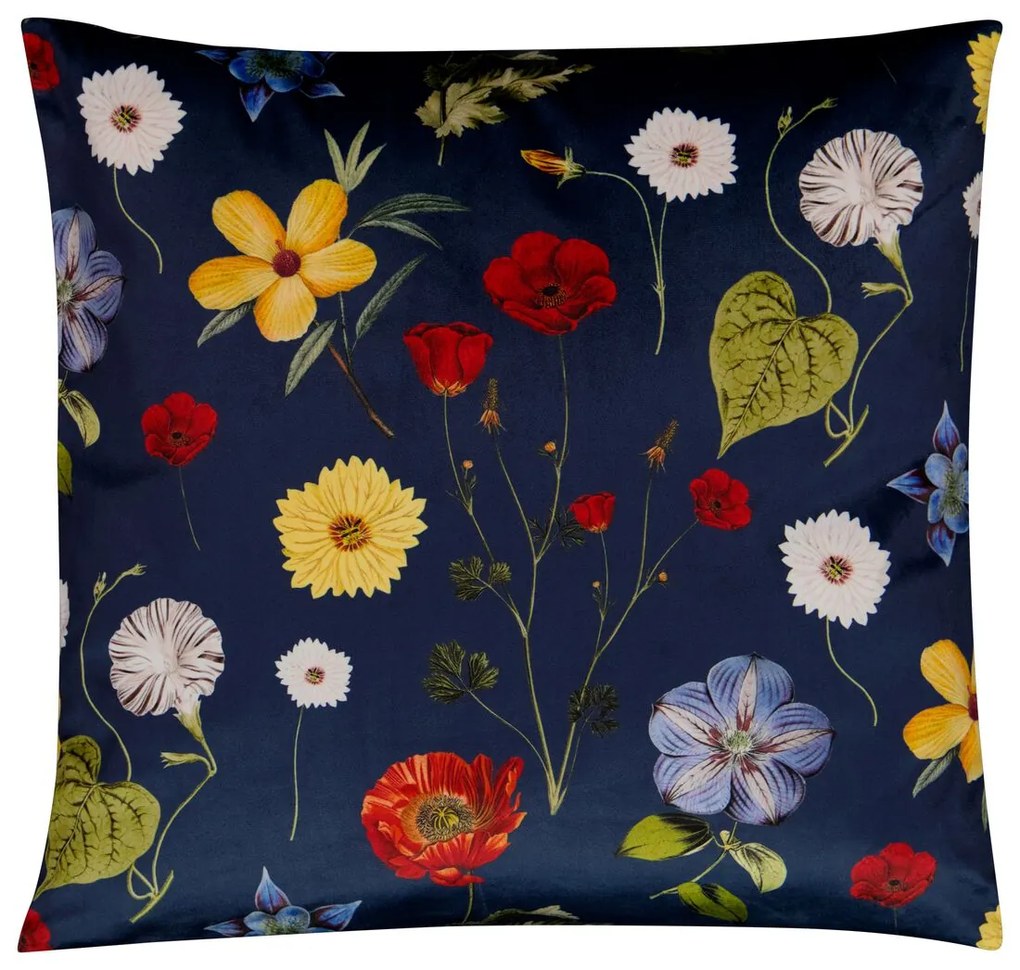 HEMA Kussenhoes 50x50 Blauw Fluweel Met Bloemen (blauw)