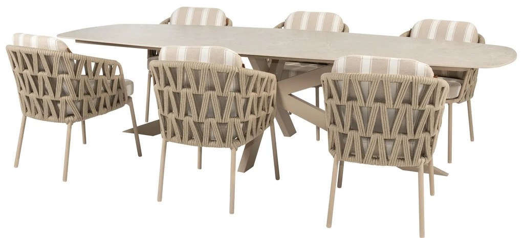 4 Seasons Outdoor Beverly tuinset met Prado tafel 240 cm LoungestoelTuinstoel beige weerbestendig