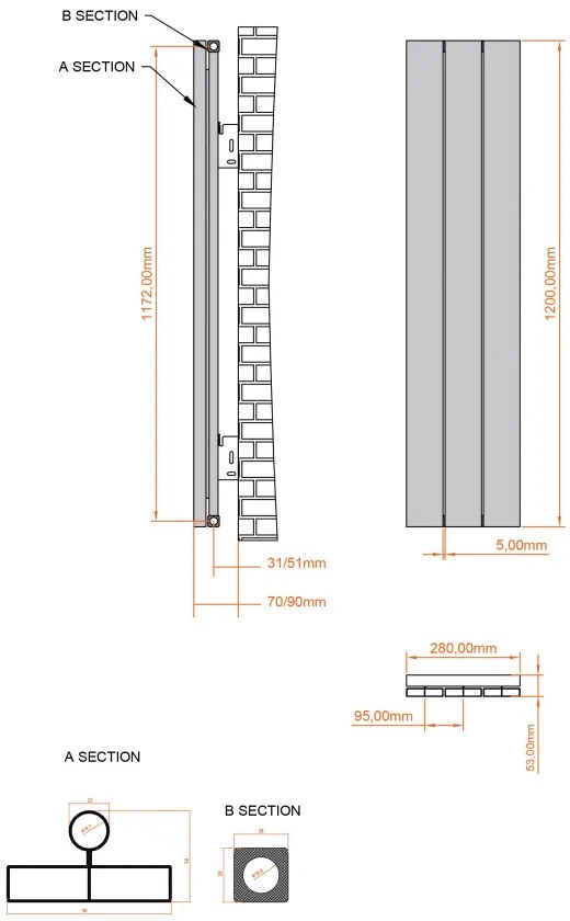 Eastbrook Charlton radiator 30x120cm aluminium 585W antraciet