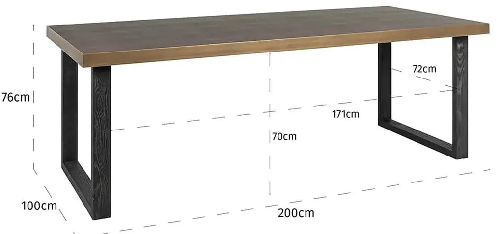 Richmond Interiors Bloomville Eettafel Met Leer En Messing 200 Cm - 200 X 100cm.