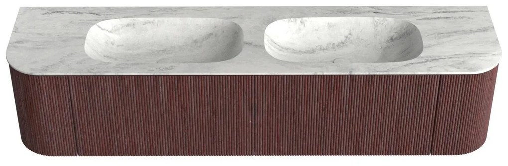 Mondiaz Kurve-dlux 190cm badmeubel ronding links/rechts ruby met 2 lades en deuren en wastafel stor small dubbel zonder kraangat opalo