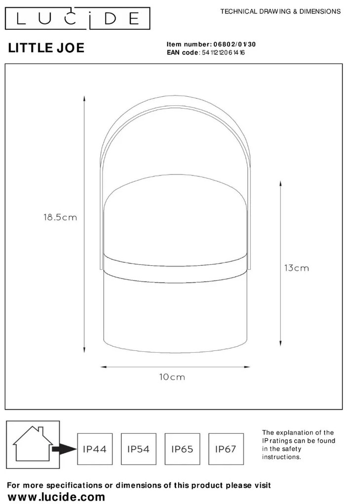 Lucide Joe oplaadbare LED lamp 0.3W 19x10cm zwart