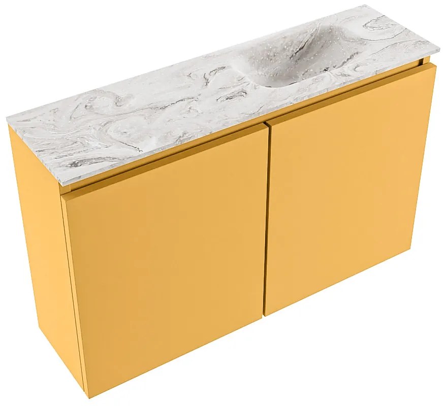 Mondiaz Ture DLux toiletmeubel 80cm ocher met wastafel glace rechts met kraangat