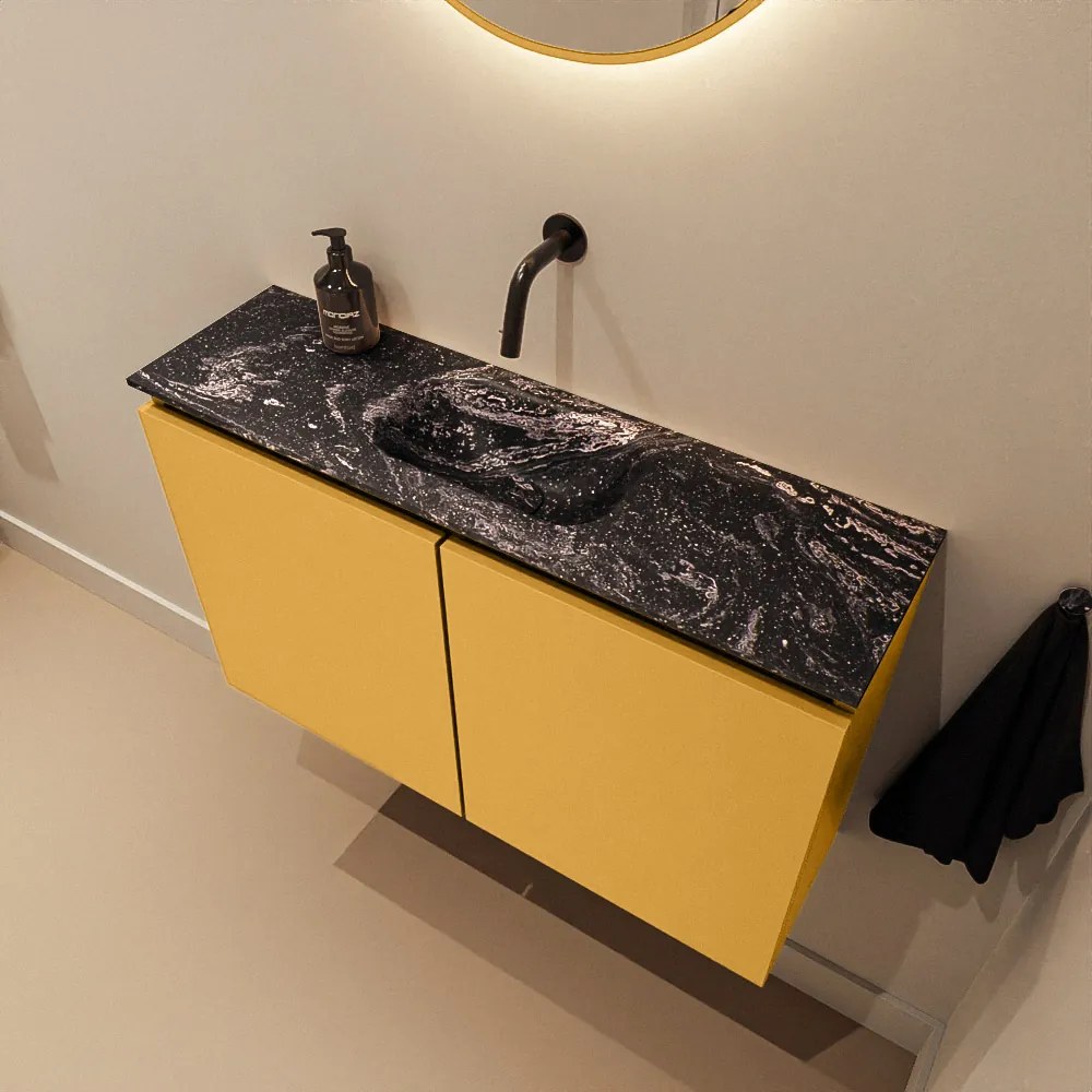 Mondiaz Ture DLux toiletmeubel 80cm ocher met wastafel lava midden zonder kraangat