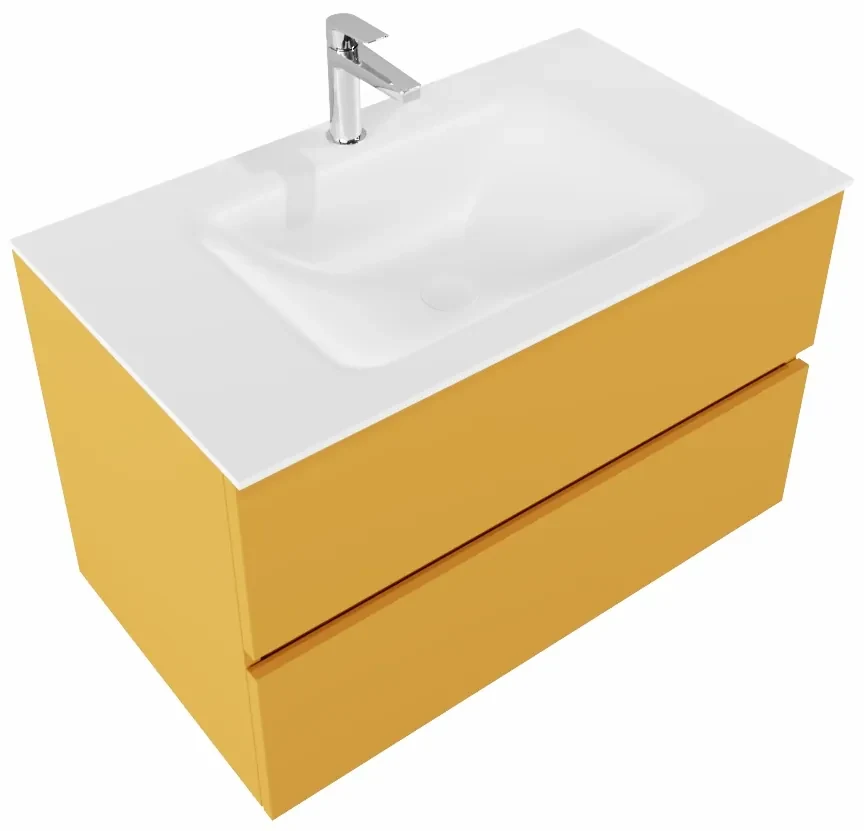 Mondiaz Vica 80cm badmeubel ocher 2 lades wastafel Cloud midden met 1 kraangat