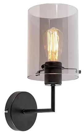 Design wandlamp zwart met smoke glas - Dome Design E27 cilinder / rond Binnenverlichting Lamp
