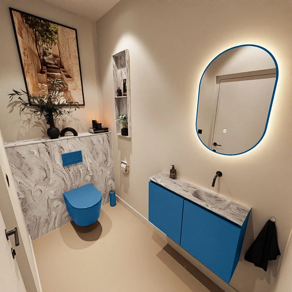 Mondiaz Ture DLux toiletmeubel 80cm jeans met wastafel glace rechts zonder kraangat