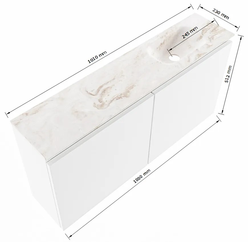 Mondiaz Ture DLux toiletmeubel 100cm fire met wastafel glace rechts zonder kraangat