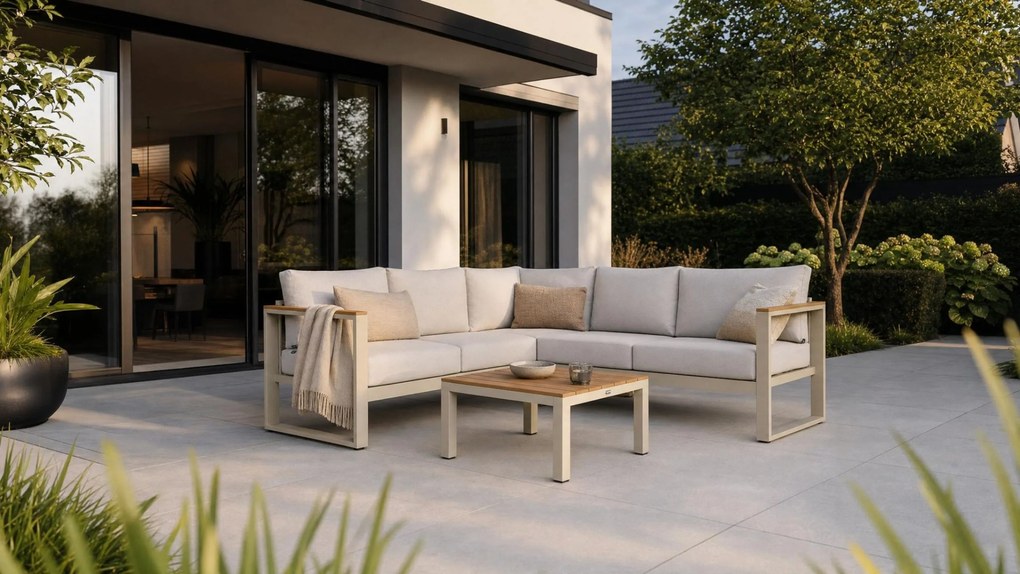 Hoek loungeset 5 personen Aluminium Zand/Beige  Domani Furniture Nordic