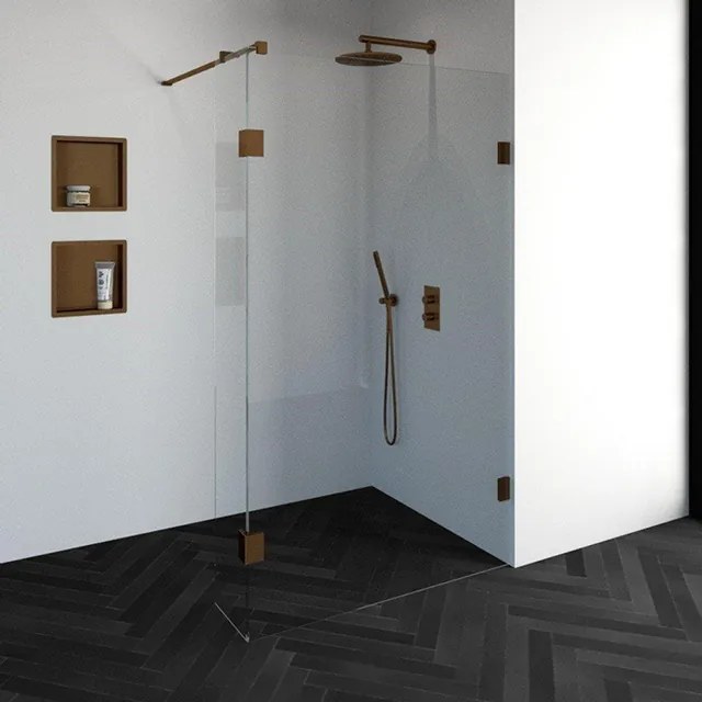 BRAUER Void inloopdouche helder glas 120x200 met 30 zijwand incl. glascoating PVD koper geborsteld GS-VOI2H12030200GK