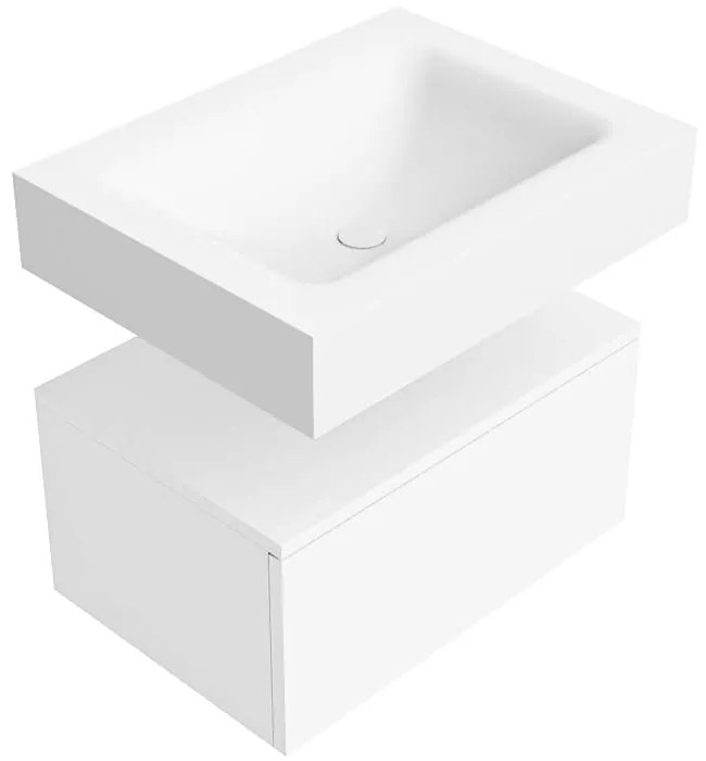 Zaro Alan badmeubel 60cm talc 1 lade met vrijhangende wastafel cloud midden zonder kraangat talc
