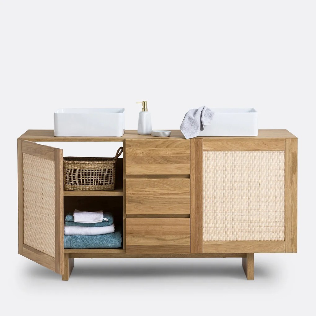 Dubbele wastafel met rotanriet L145cm, Arty