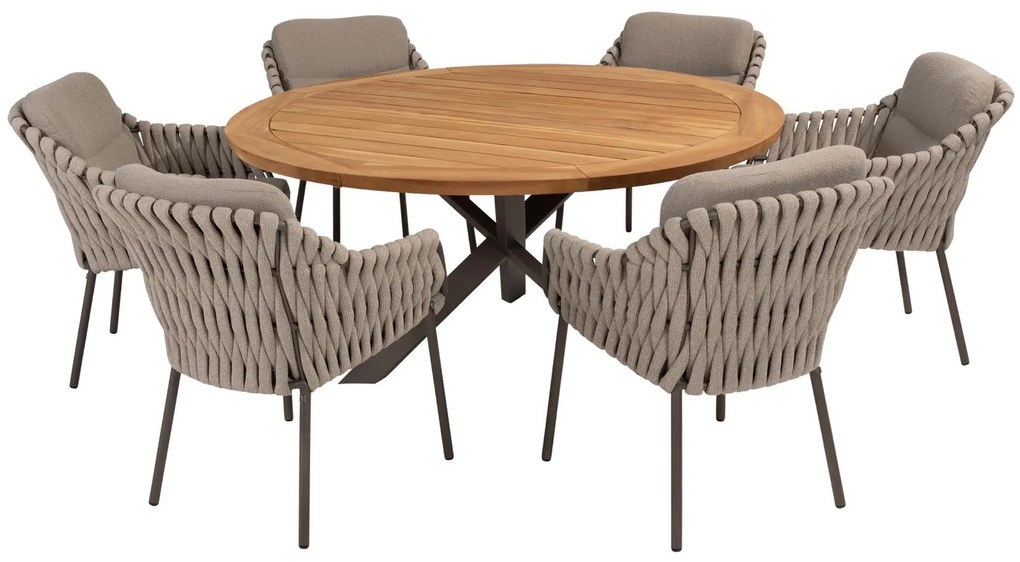 Taste by 4 Seasons Prado tuintafel terre met rond teak blad Ø 160 cm Tuintafel   bruin weerbestendig