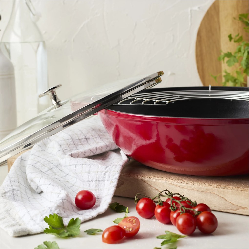 Staub Specialities Wok met glazen deksel 30 cm, Kersenrood - Specialities - Staub