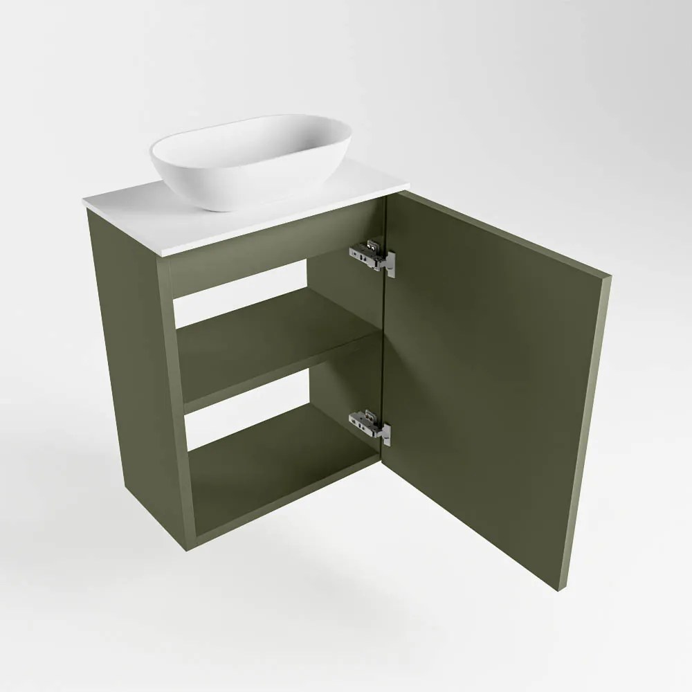 Mondiaz Fowy toiletmeubel 40cm army met witte waskom midden zonder kraangat