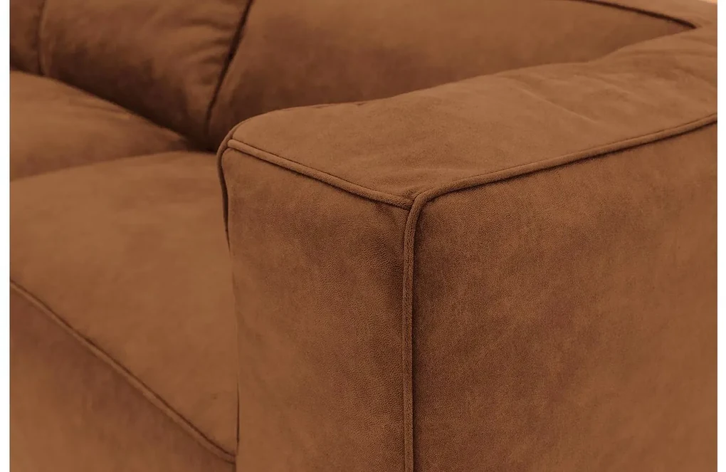 Goossens Bank Calvin cognac, micro leer, 3-zits, modern design met ligelement links