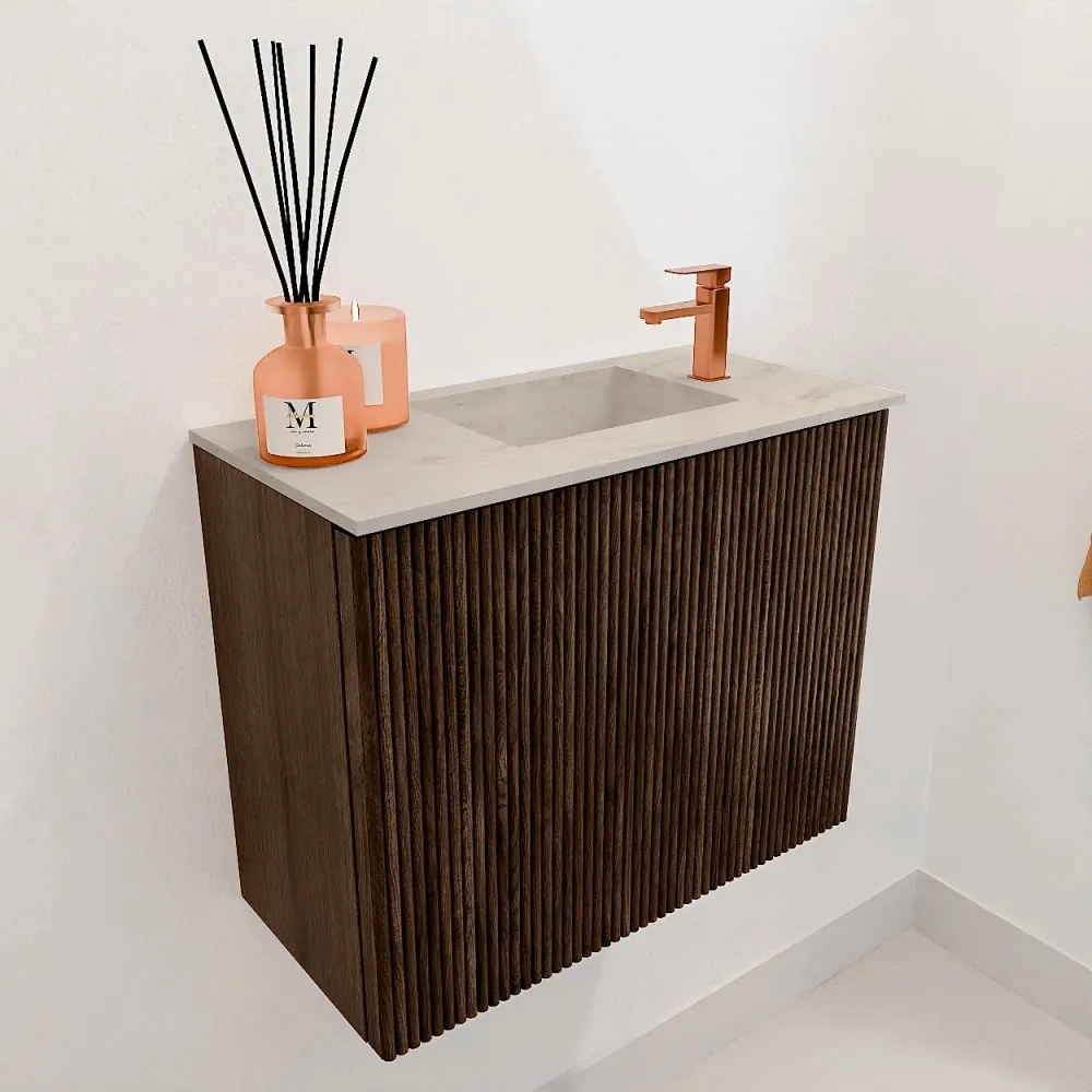 Mondiaz Joya DLux 50cm toiletmeubel walnut met wastafel faye rechts 1 kraangat opalo
