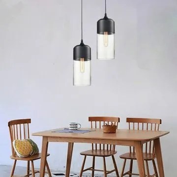 Hangende glazen plafondlamp Zenit B Zwart