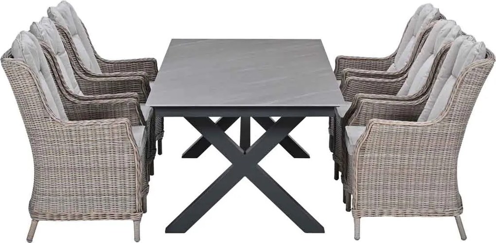 Garden Impressions Marbella tuinset 7-delig vin. willow - Sintra tuintafel 240x100 cm