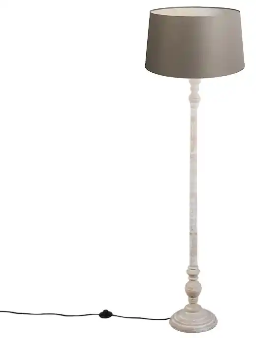 Landelijke vloerlamp taupe met linnen kap 45 cm - Classico Klassiek / Antiek, Landelijk Rustiek E27 cilinder rond Binnenverlichting Lamp | BIANO