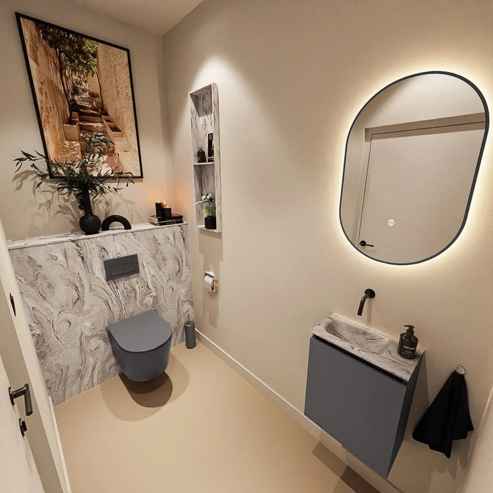 Mondiaz Ture DLux toiletmeubel 40cm dark grey met wastafel glace links zonder kraangat