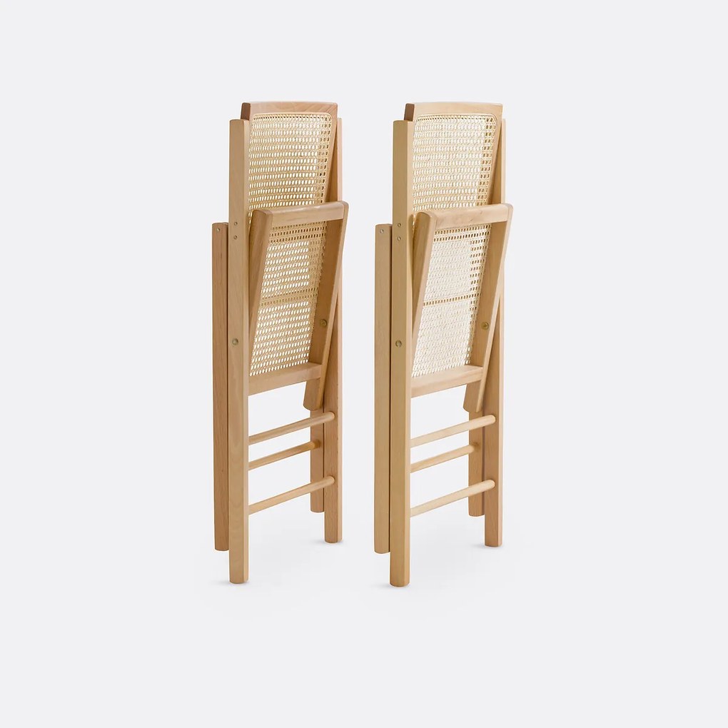 Set van 2 plooibare stoelen in beukenhout en riet, Rivia