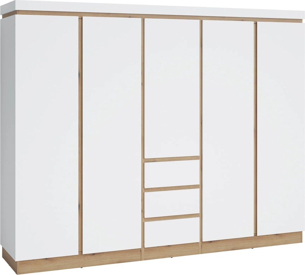 Kledingkast Numeri 118, Wit, Eiken, 211x263x60cm, 230.3 kg, Kledingkast deuren: Met scharnieren