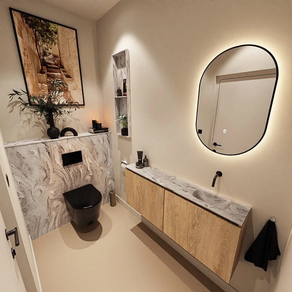 Mondiaz Ture DLux toiletmeubel 120cm washed oak met wastafel glace rechts zonder kraangat