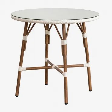 Ronde Eettafel Ø80 Cm In Aluminium En Synthetisch Riet Brielle Bistro Gardenia Wit - Sklum