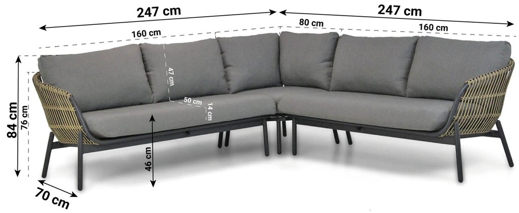Hoek loungeset 5 personen Aluminium/wicker Taupe Coco Nathan/Ralph