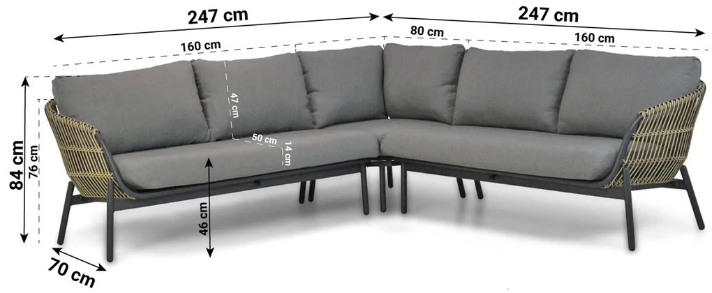 Hoek loungeset 5 personen Aluminium/wicker Taupe Coco Nathan/Ralph