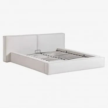 Bed Met Opklapbare Gestoffeerde Boxspring Lunari Chenille Gebroken Wit & 140 X 190 Cm & Zonder Matras - Sklum