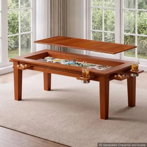 VEVOR Bordspeltafel 120x60x45cm 2-in-1 Spel- &amp; Eettafel Draagvermogen 136kg, Ruim voor 4 spelers, Massief hout, met afneembare tafelbladen, bekerhouders, leren speelmat en uitschuifbare dienbladen
