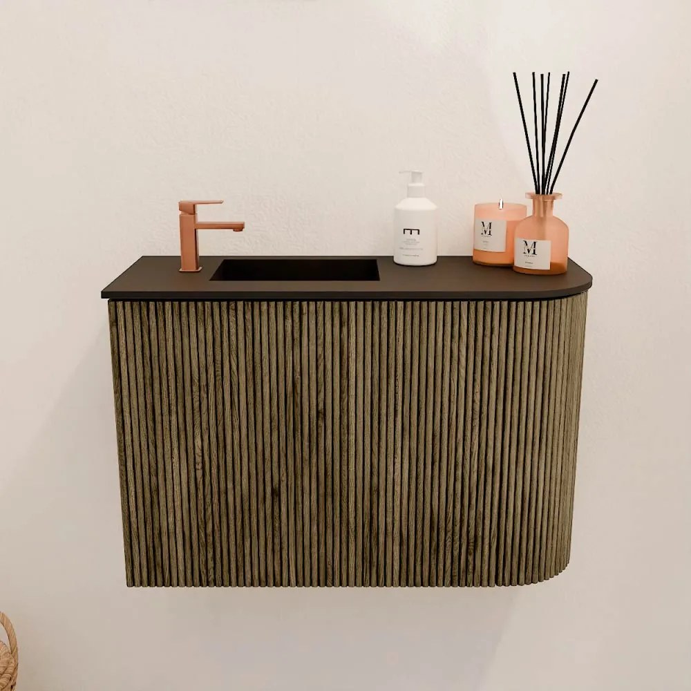 Mondiaz Joya 60cm toiletmeubel ronding rechts dusk met wastafel faye links 1 kraangat urban