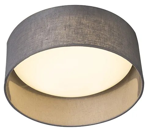 Stoffen Plafondlamp grijs 28 cm incl. LED - Drum Combi Modern rond Binnenverlichting Lamp