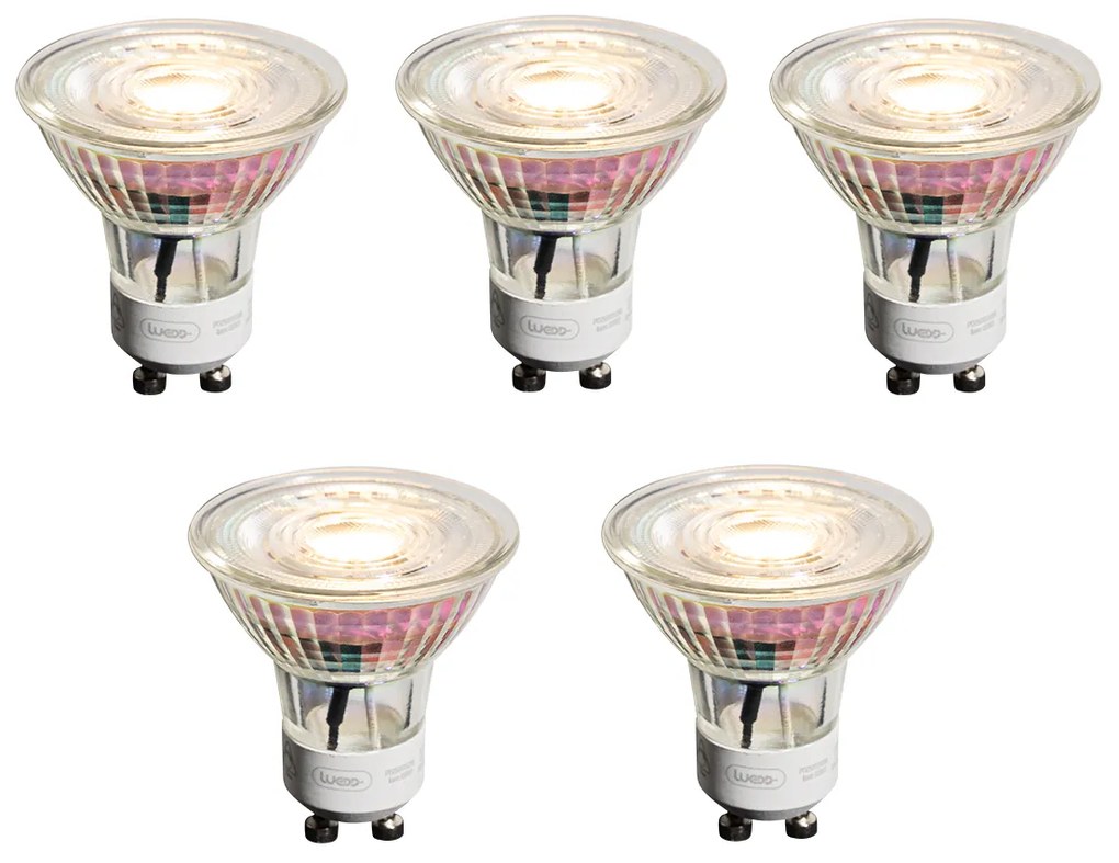 Set van 5 GU10 50mm dimbare LED lampen helder 4.9W 450 lm 2700K