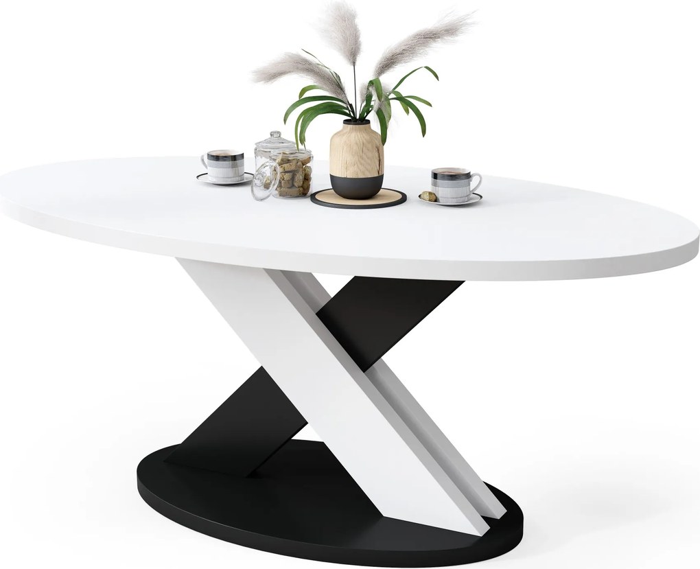 Mazzoni LOXA Wit / Zwart - OVALE SALONTAFEL 120x65 cm