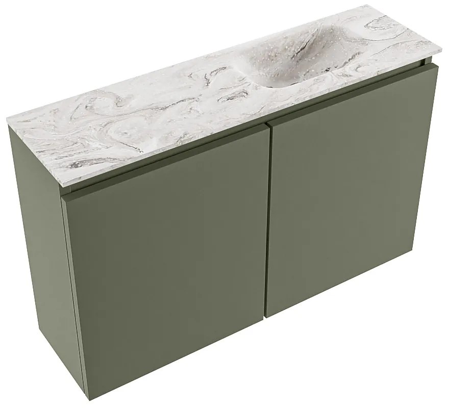 Mondiaz Ture DLux toiletmeubel 80cm army met wastafel glace rechts met kraangat