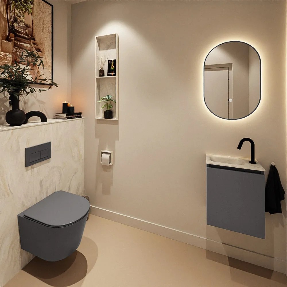 Mondiaz Ture DLux toiletmeubel 40cm dark grey met wastafel ostra links met kraangat