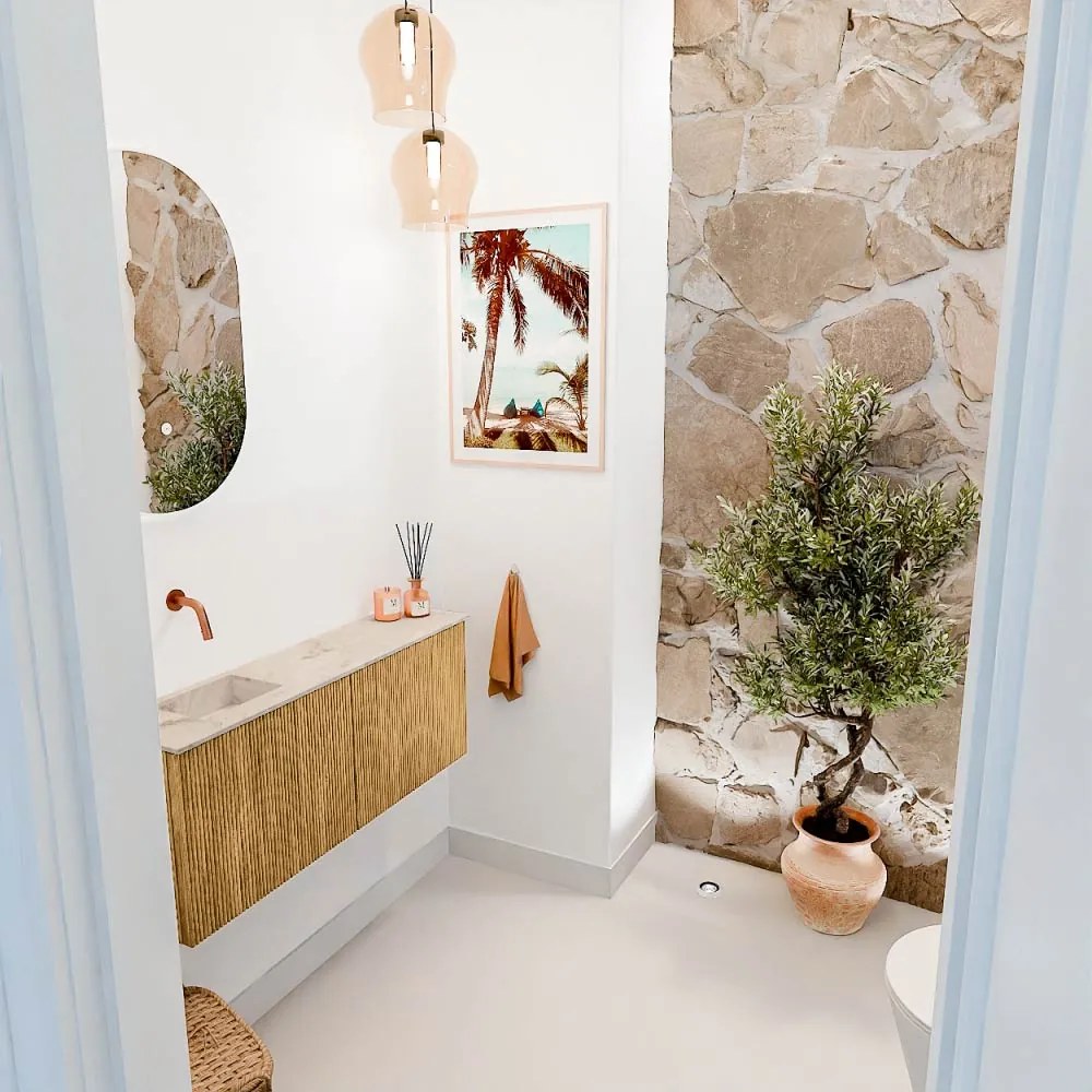 Mondiaz Joya DLux 100cm toiletmeubel oak met wastafel faye links zonder kraangat frappe