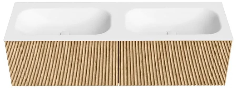 Mondiaz Kurve 150cm badmeubel oak met 2 lades en wastafel big small dubbel zonder kraangat